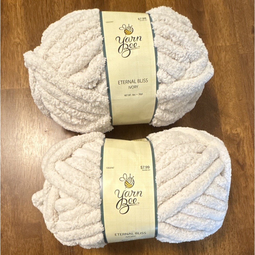 Yarn Bee Eternal Bliss Ivory Chenille Yarn Skeins Lot of 2, 8 oz 28 yd